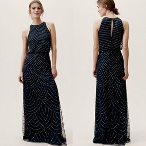 Adrianna Papell Black Beaded Halter Gown